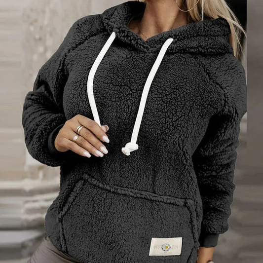 Women's cream teddy fleece jumper relaxed fit plush cozy sweater sustainable casual cold weather
