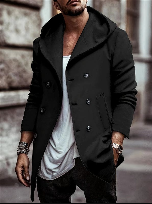 Men's hooded outdoor jacket in earthy tones, weatherproof with long sleeves and durable casual fit