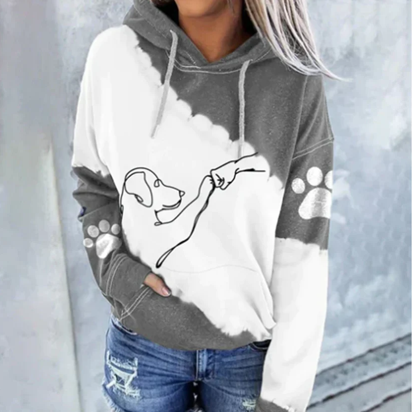 Women's relaxed dog print hoodie Cornelia in cozy casual style with playful graphic design