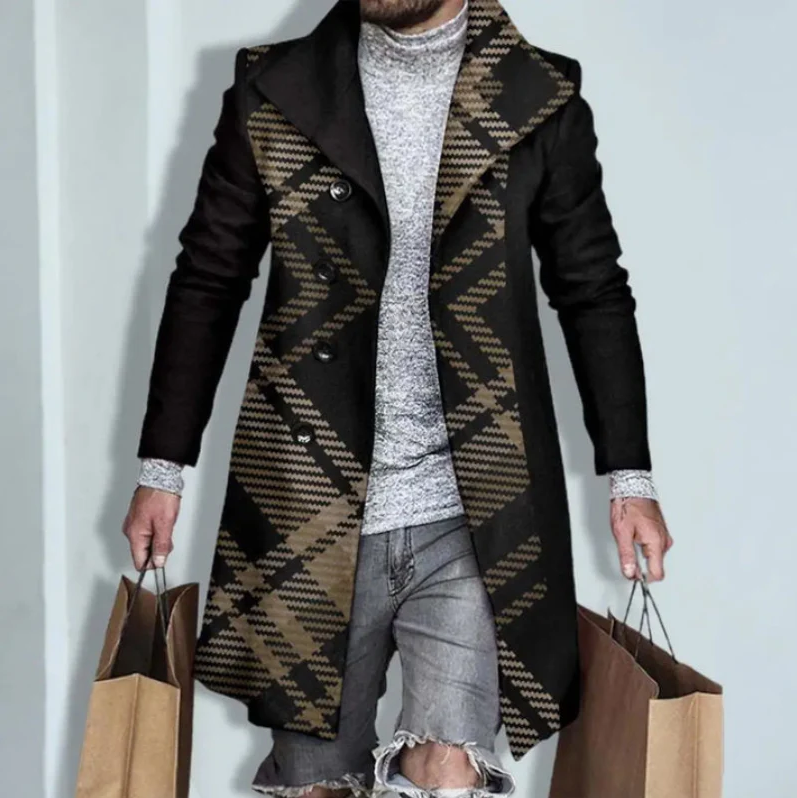 Anatoly men's long tailored coat, elegant charcoal formal silhouette with structured shoulder cut