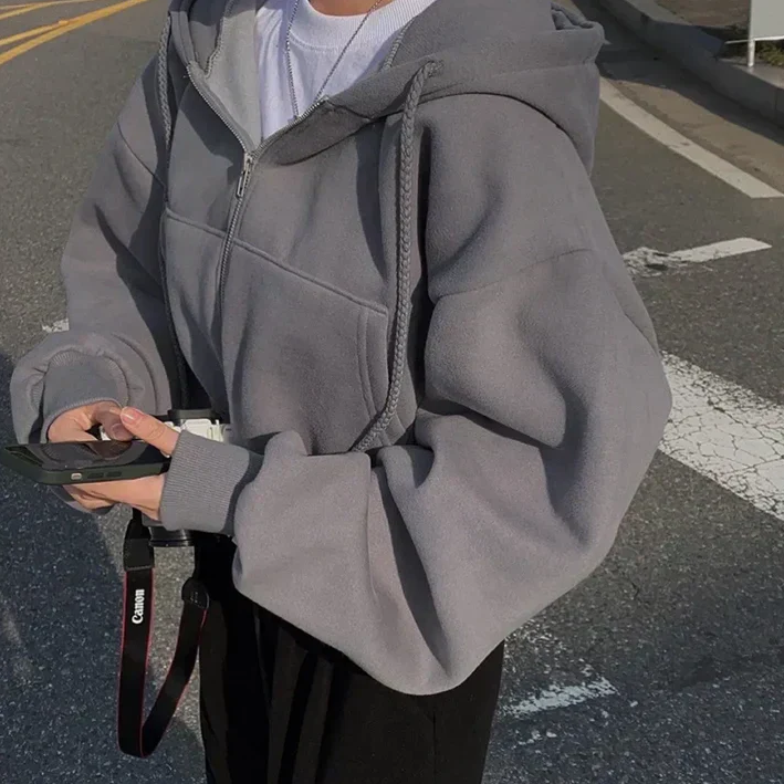 Women oversized zip-up winter jumper cozy soft knitwear sustainable casual silhouette all-day comfort