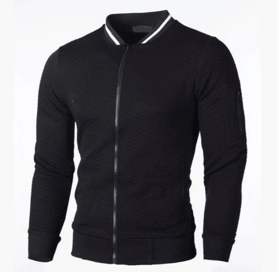 Men's gray zip-up sweatshirt with stand-up collar, relaxed fit, full-zip closure by Keda