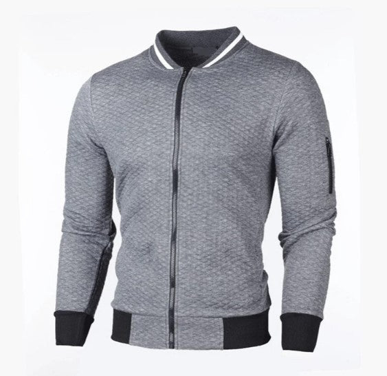 Men's grey zip-up sweatshirt stand-up collar modern slim fit everyday casual style by Keda