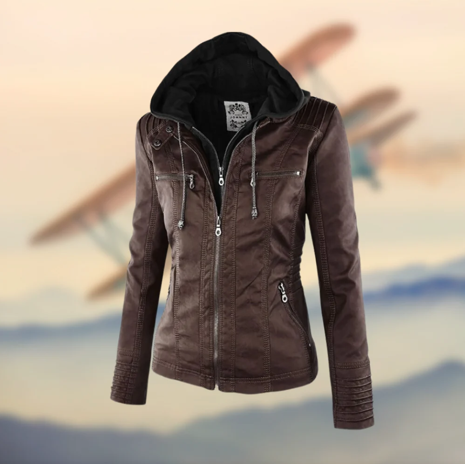Women's black top grain leather jacket sleek tailored fit timeless casual formal style