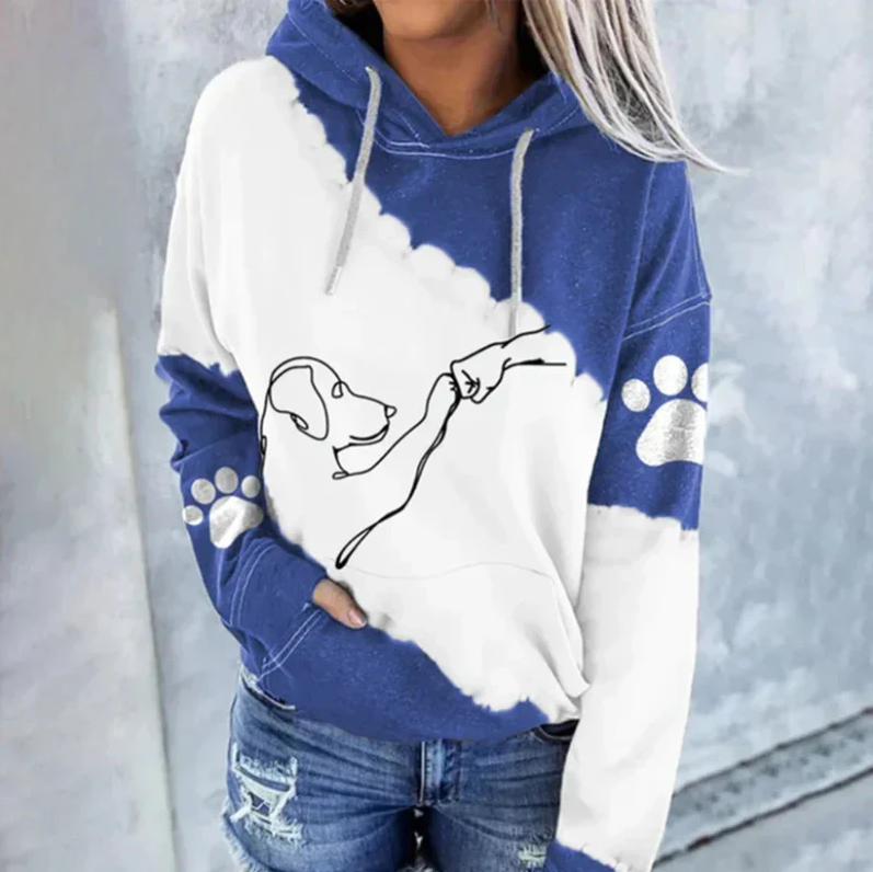 Women's relaxed dog print hoodie Cornelia in cozy casual fit with charming playful graphic design