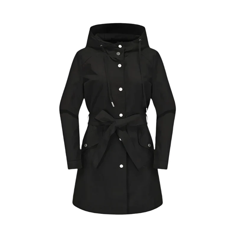 Women's beige waterproof trench coat classic belted silhouette with sustainable weather-ready finish