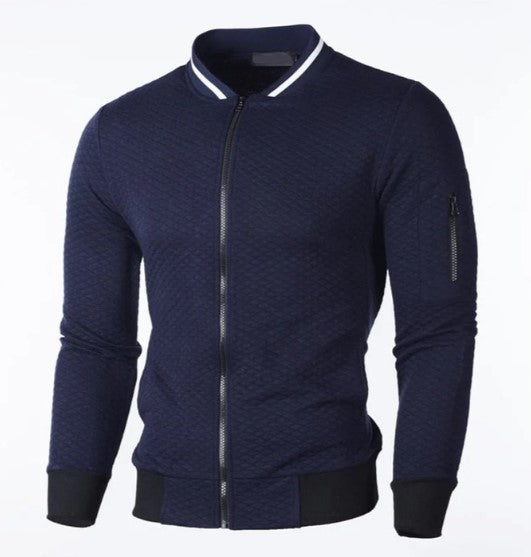 Men's gray zip-up sweatshirt stand-up collar modern fit everyday casual layering top by Keda