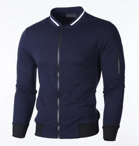 Men's gray zip-up sweatshirt stand-up collar modern fit everyday casual layering top by Keda
