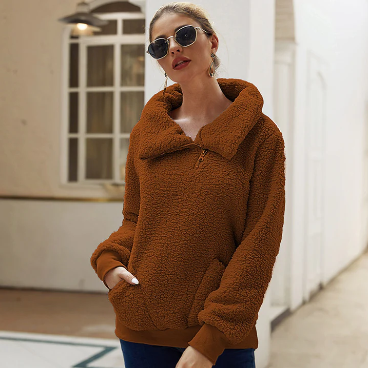 Women's cozy knit winter jumper relaxed fit soft fabric casual warm everyday layer