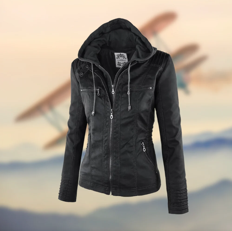 Women's black top grain leather jacket sleek tailored fit versatile casual formal style