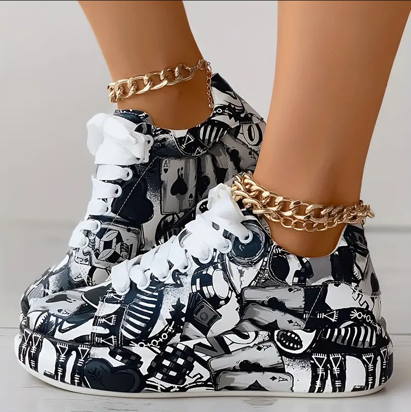 Hazel graffiti print women's trainers bold urban street style sneakers for everyday comfort