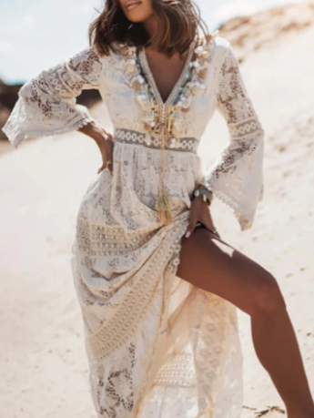 Elina boho maxi dress women elegant flowy silhouette easy-care versatile all-day wear