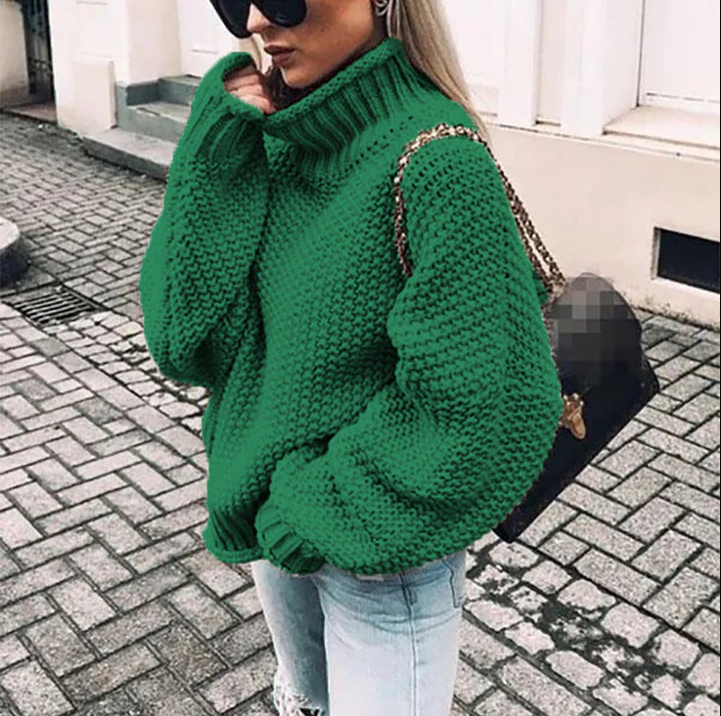 Women's slim fit turtleneck knit sweater in neutral tone, elegant sustainable winter wear with classic coverage