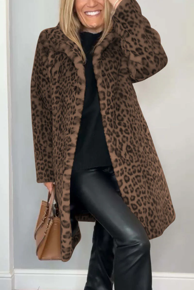 Women's leopard print winter coat warm bold sustainable outerwear classic style for daily wear
