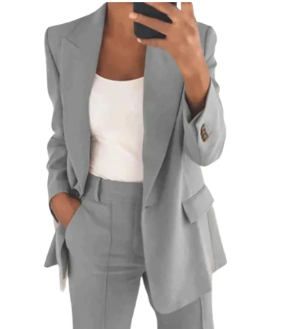 Women's tailored blazer set jacket and matching trousers elegant office wear coordinated professional silhouette