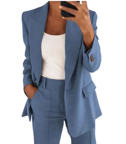 Women's tailored blazer set with matching trousers, elegant office wear for a polished professional silhouette