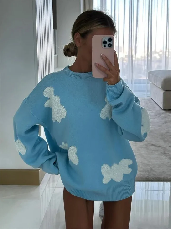 Women's oversized cream knit jumper relaxed fit ultra-soft sustainable knitwear casual style