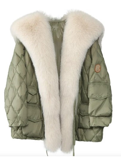 Women's elegant fur collar jacket with faux fur trim neckline, versatile cold-weather coat multiple colors
