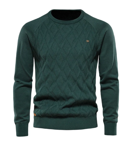 Jasper slim fit men's grain knit sweater in earthy tones with tailored silhouette