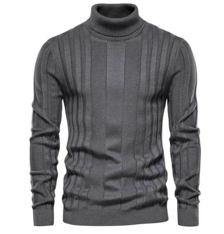 Men's slim fit turtleneck sweater in earth tone premium knit with subtle collar detail