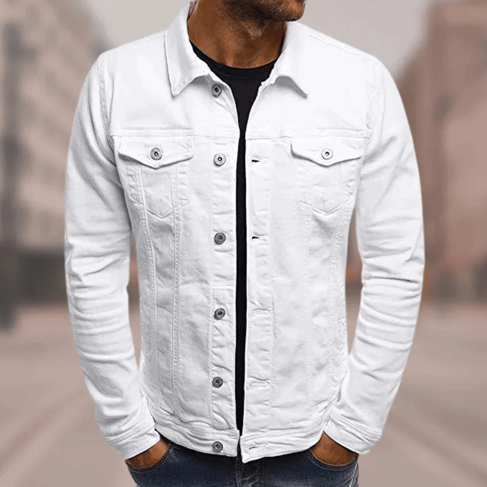 Philipe men's slim fit blue denim jacket streetwear hip hop style close-body cut urban outerwear