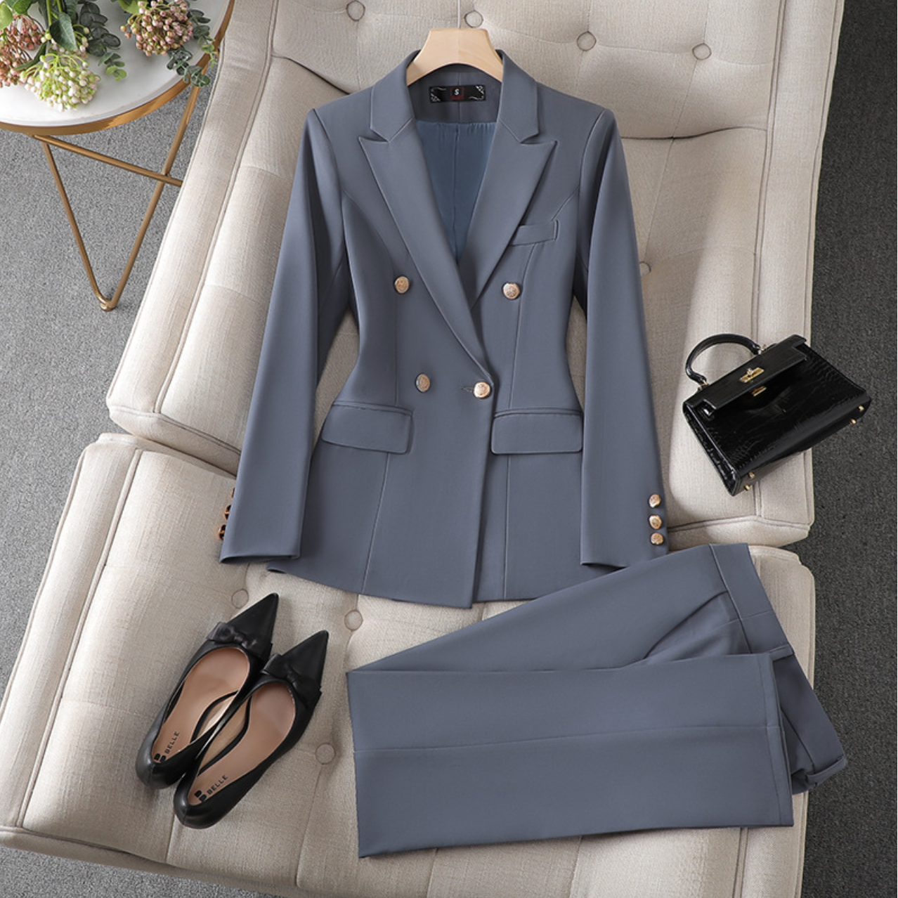 Women's colorful cotton two-piece leisure suit with matching jacket and long pants casual fit