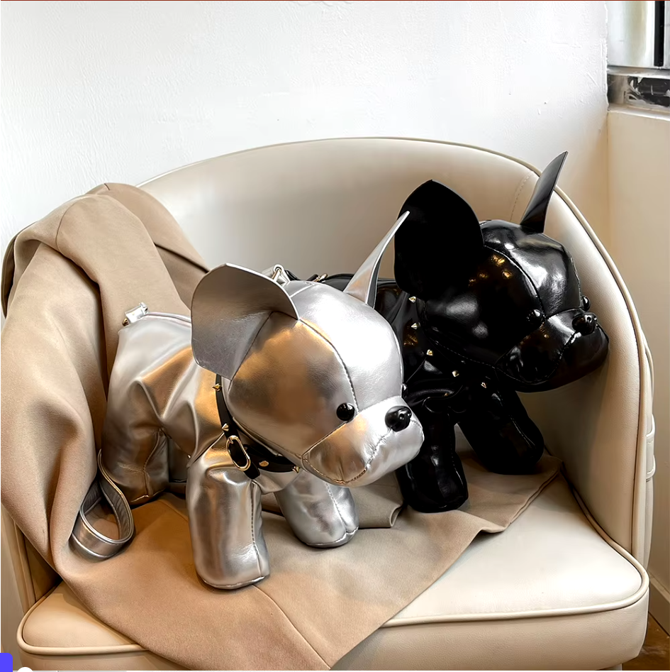 Charlie French bulldog crossbody bag sustainable vegan leather playful luxury adjustable strap dog lovers
