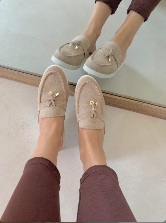 Women's slip-on loafers velour finish elegant bow detail comfortable everyday flat shoes
