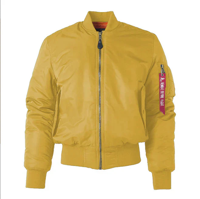 Navy men's bomber jacket classic fit wind-resistant fabric with utility pocket for urban everyday wear