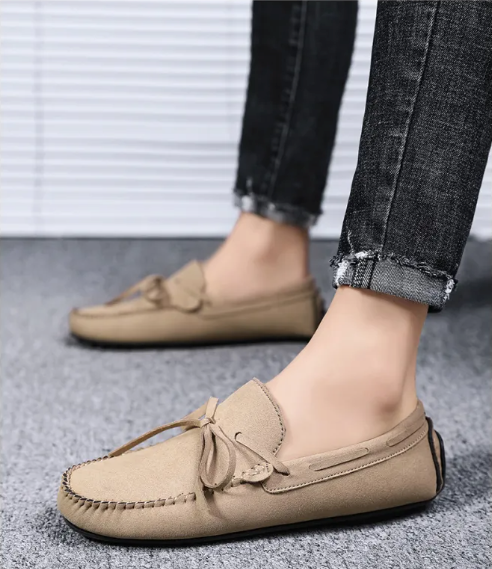 Men's suede moccasin slip-on shoes casual formal style with ergonomic comfort sole