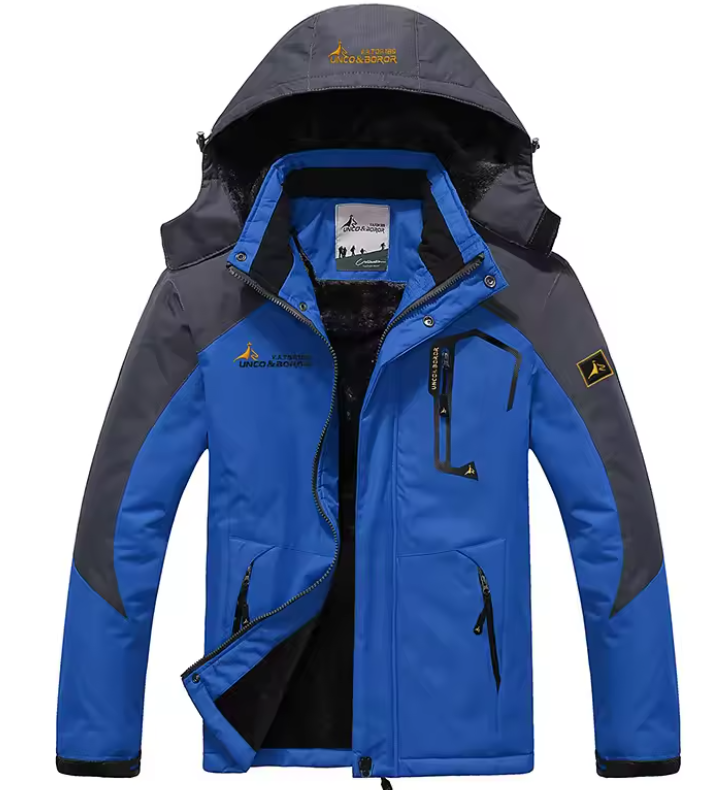 Men's winter hooded ski jacket with zippered pockets, urban outdoor style, all-weather ready