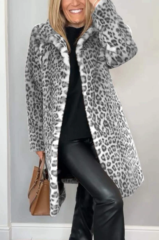 Women's leopard print winter coat warm bold sustainable outerwear stylish daily wear classic fit