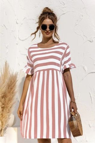 Girls multicolor horizontal striped dress relaxed fit casual everyday comfort style