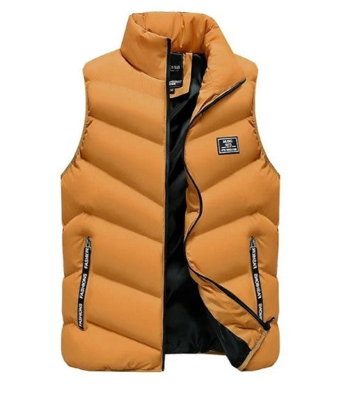 Men's lightweight sleeveless vest transitional jacket in neutral tone with streamlined casual fit