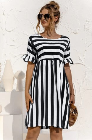 Girls multicolor horizontal striped dress relaxed fit casual everyday comfort eye-catching bold pattern