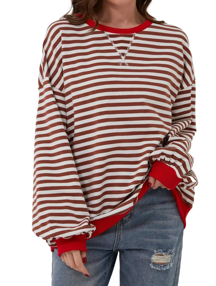 Women's striped knit sweater cozy soft warm everyday essential with modern silhouette