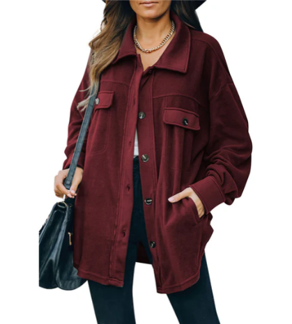 Women's cozy fleece jacket with button placket in classic style, warm outdoor essential