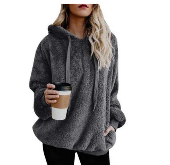 Women's zip-neck fleece sweatshirt cozy warm layer adjustable collar for active everyday wear