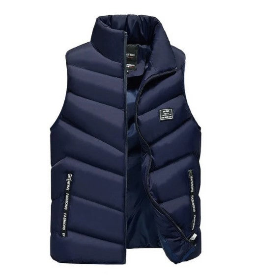 Men's lightweight sleeveless transitional vest in neutral tone, slim contemporary cut for versatile layering