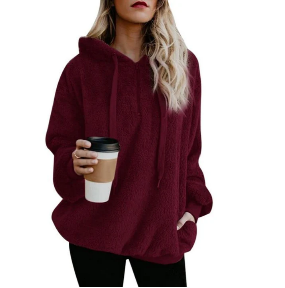 Women's zip-neck fleece sweatshirt cozy warm soft fabric adjustable collar active everyday layer