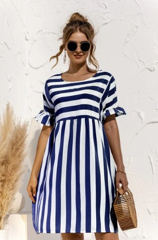 Girls multicolor horizontal striped casual dress relaxed fit vibrant playful everyday style
