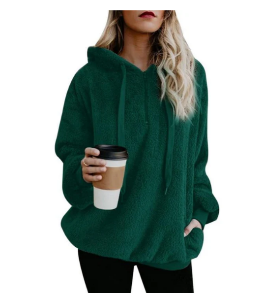 Women's zip-neck fleece sweatshirt cozy warm layer adjustable collar for active lifestyle