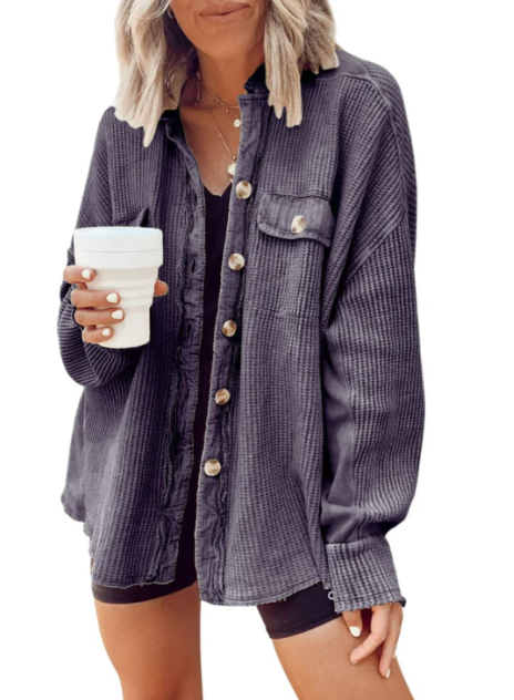 Women's relaxed beige button-front shirt jacket versatile lightweight outerwear with classic collar