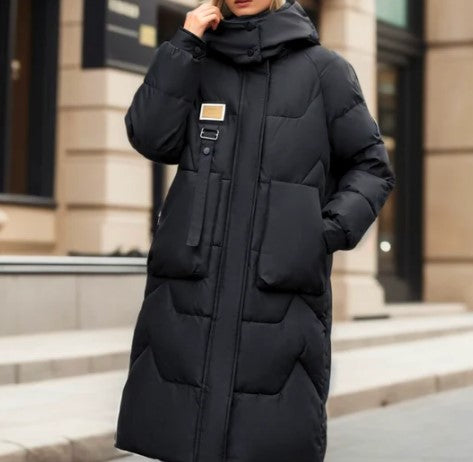 Women's longline puffer jacket winter parka warm insulated cozy comfort cold weather coat