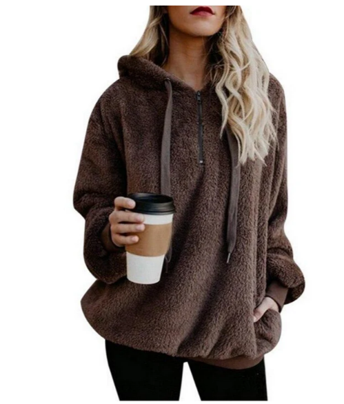 Women's zip-neck fleece sweatshirt cozy warm layer adjustable collar for active everyday wear