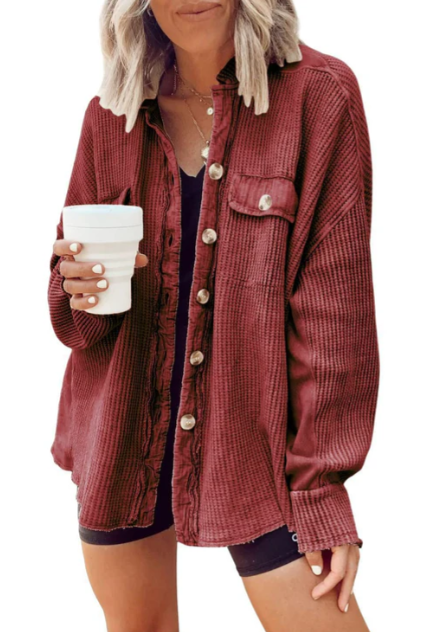 Women's relaxed beige button-front shirt jacket lightweight versatile layering outerwear