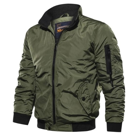 Men's Seko transitional jacket in neutral tone with sleeve pocket for quick-access storage and all-season wear