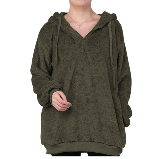 Women's zip-neck fleece sweatshirt cozy soft fabric adjustable collar for active warmth and versatility