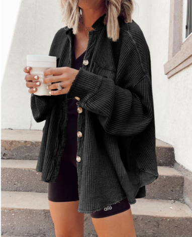 Women's relaxed button-front shirt jacket in neutral tone, versatile lightweight outerwear layer