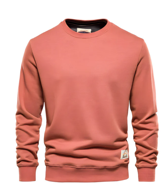 Fletcher men's beige knit sweater relaxed fit earth-toned sustainable casual pullover soft breathable fabric